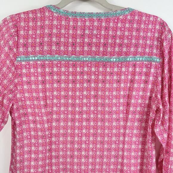 Vineyard Vines Cowrie Shell Mirrored 100% Silk Tunic Dress Size 4 Embroidered - Picture 11 of 16